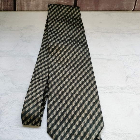 Pavone Black Taupe Men's Silk Tie Necktie Stripe Checks Made in Italy Formal - Picture 7 of 11